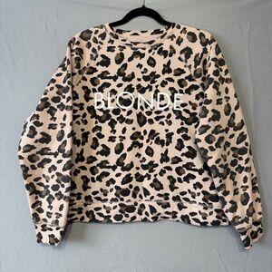 Brunette the Label Womens Leopard Print "Blonde" Boxy Crew Sweatshirt Size S/M